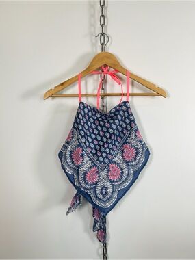 Y2K Vanilla Star Paisley Print Halter Top w/ Open Tie Back